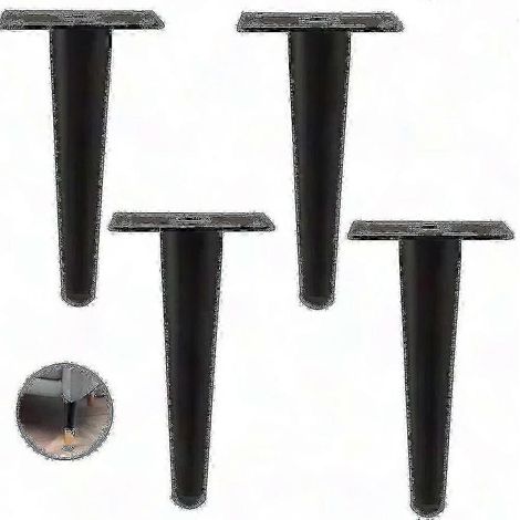 Ensemble de 4 pieds de meubles droits en métal, adaptés aux canapés, tables, armoires et tables de chevet, de 20 cm de long, noirs. (1/5)
