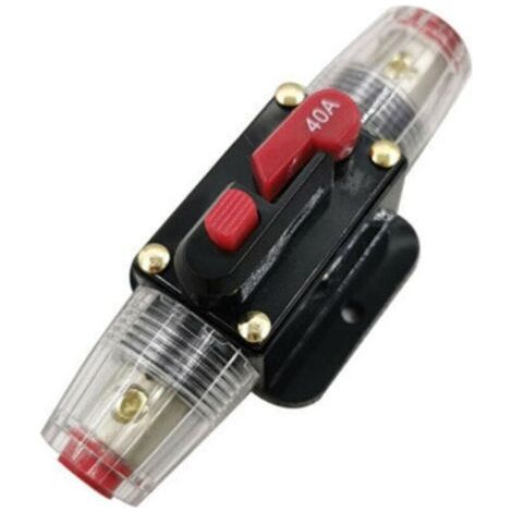 Disjoncteur 40A, porte-fusible en ligne 12V-24V DC, commutateur de réinitialisation manuelle fusible audio de voiture, protection du système audio de bloc de fusibles en ligne (40A) (1/3)