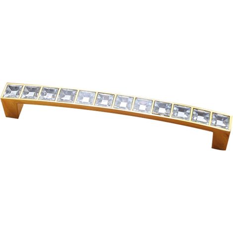 Shiny Crystal Glass Door Knob Drawer Cupboard Wardrobe Furniture Pull Handle (Gold 128mm) (1/2)