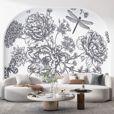 Papier peint panoramique - Fleurs Libellule - 260 cm x 173 cm (1/3)