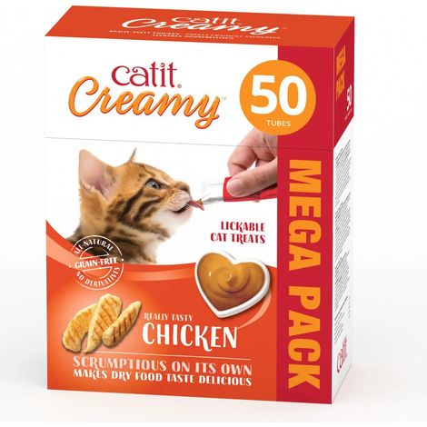 Catit Creamy Snacks Para Gatos de Pollo - 50 Tubos x 10 g