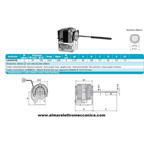 FMI LA460001M Motore 150 W MONOALBERO 5 Velocità aspiratore Fan Coil