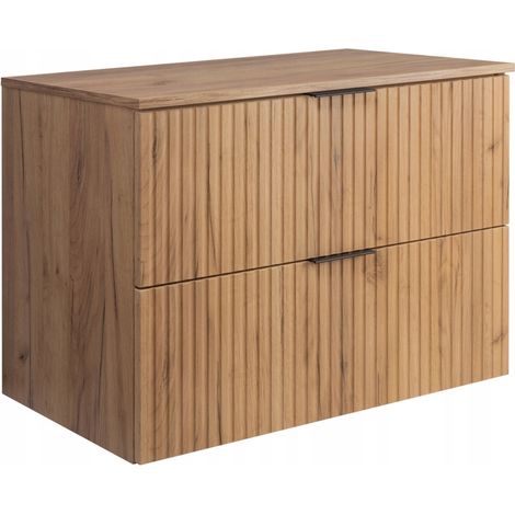 Rodan Waschbeckenunterschrank 80 cm, Braun Matt und Eiche, 46 x 80 x 57 cm, 2 Schubladen mit Soft-Close, feuchtraumgeeignet
