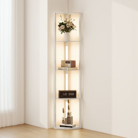HOMCOM Corner Floor Lamp with Dimmable Warm White LED Light, Oak