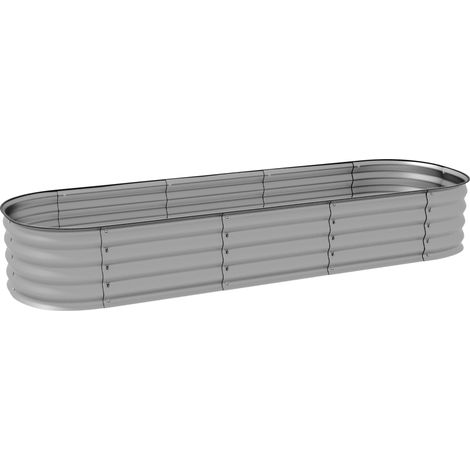 Jardinière En Métal Avec Fond Ouvert Et Bords Sécurisés – Idéale Pour Jardin, Terrasse – Dimensions : L 195X P62 X H 30 Cm Argent (1/5)