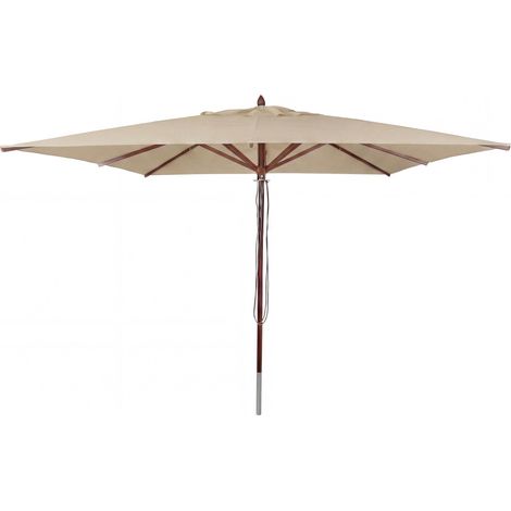 [NON UTILIZZATO] Ombrellone da giardino grande HHG-493b, hotel ristorante, poliestere/legno 17 kg, quadrato 3x3m, UV UPF 50+, avorio