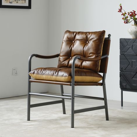 Sillón auxiliar de cuero marrón 62x60x90 cm para salón moderno (1/5)