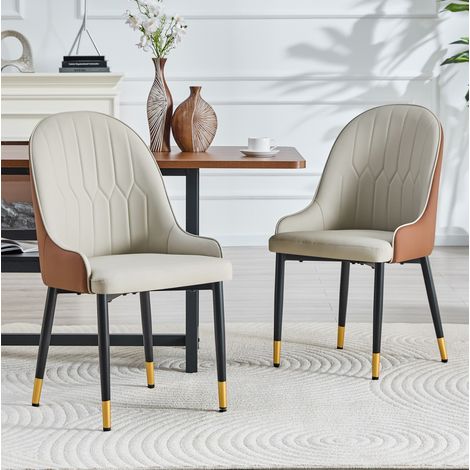 Sedia da pranzo in PU nero/marrone, design schienale a fulmine, set da 2, struttura in metallo (1/5)