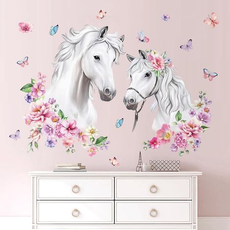 Stickers Muraux Tête de Cheval Autocollant Mural Chevaux Fleur (1/5)