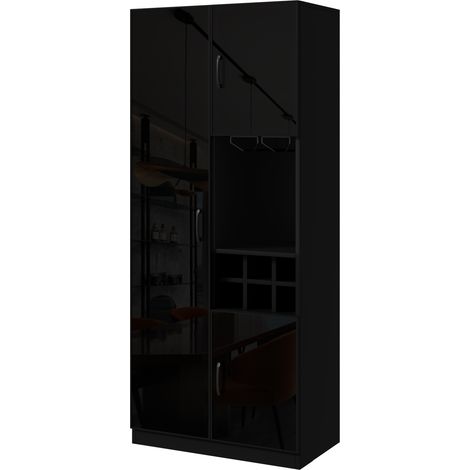 Vitrinenschrank aus Glas mit App-LED und Weinregal, schwarz (1/5)