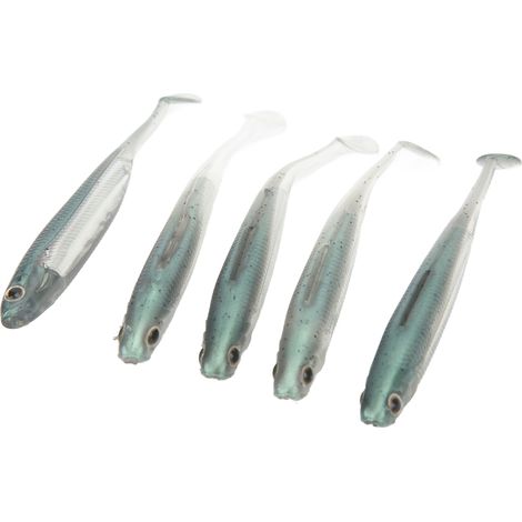 Lot de 5 leurres souples imitant des poissons, yeux 3D, en silicone écologique, verts. (1/5)