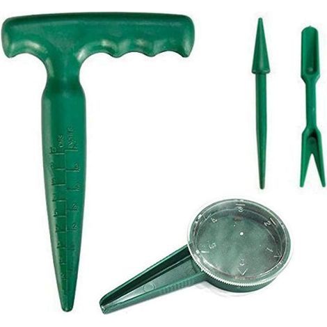 Lot de 4 Outils de Jardinage à Main – Semeur à semis, Pistolet à poignée planteur, repiqueur et Plus Large – Outils de Jardinage Free Size Vert (1/5)