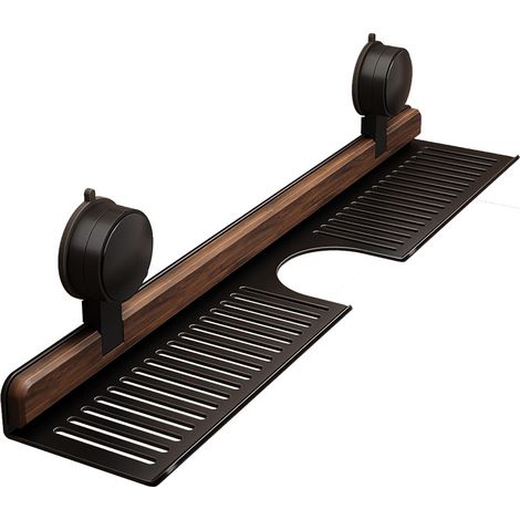 Étagère De Salle De Bain À Ventouse en Noyer Étagère Noir 50cm (1/5)