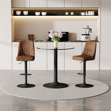 Conjunto mesa y taburetes de bar, mesa redonda de vidrio 89 cm, 2 taburetes HAVRYA (1/5)