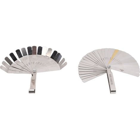 Set di spessimetri in acciaio inox, con 32 e 16 lame, strumenti per misurare la larghezza e lo spessore degli spazi vuoti in unità imperiali e metriche.