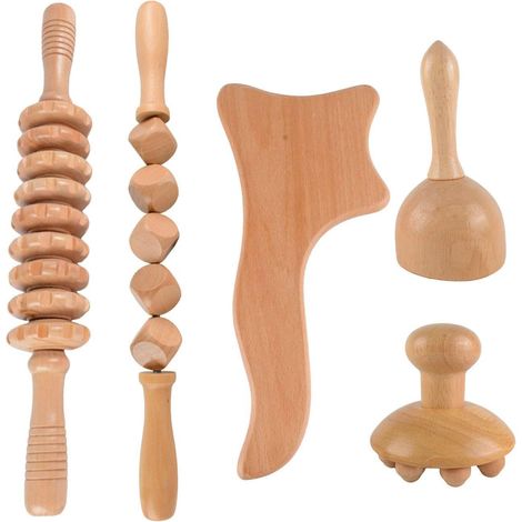 Kit de massage – Thérapie Madero – Anti-cellulite – Drainage lymphatique – Bois naturel (Lot de 9)-AquaForge (1/3)