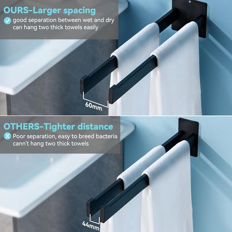 Bathroom Towel Holder, Wall Mounted Towel Rack for Bathroom or Kitchen, Self-Adhesive Black Stainless Steel Towel Holder 40cm (1/4)