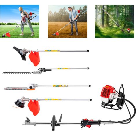 Decespugliatore a benzina, 4 in 1 Decespugliatore a scoppio multifunzione, dispositivo combinato multifunzione a 2 tempi, 52 CC, decespugliatore ad alta velocità professionale, cinghia di trasporto e (1/5)