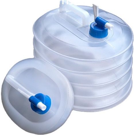 Tanica d'acqua pieghevole Relaxdays con maniglia, capacità 5 litri con rubinetto, senza BPA, serbatoio d'acqua per campeggio, trasparente (1/5)