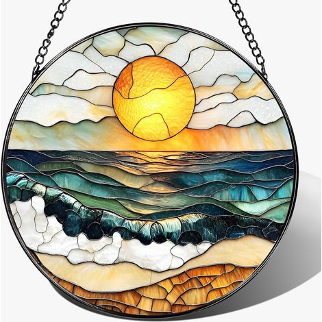 Attrape-soleil vitrail suspendu, décoration murale maison design, idée cadeau Noël ou crémaillère, diamètre : 9 cm (1/4)