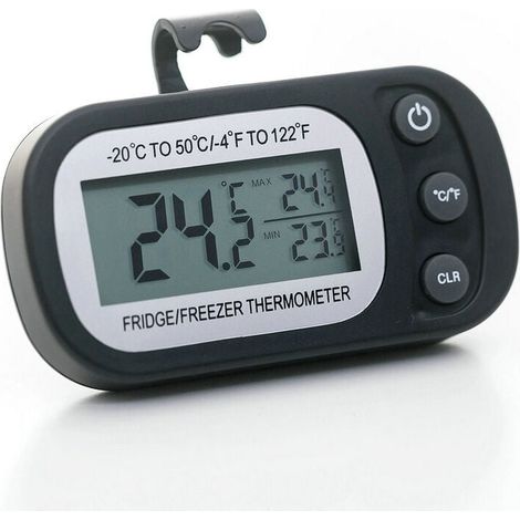 Noir Thermomètre de réfrigérateur Affichage LCD Thermomètre de congélation étanche numérique avec crochet magnétique Thermomètre de réfrigérateur (-20 50 ℃) (1/4)
