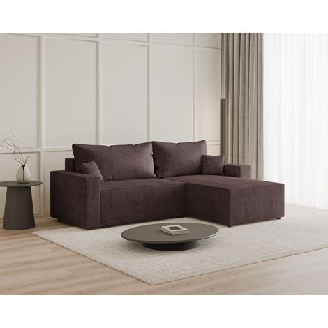 Emporius Canapé d'angle 250 cm Lugo convertible, droite, 5 places, velours côtelé - Brun (1/5)
