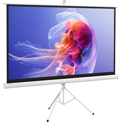 HOMCOM Schermo di Proiezione 100" con Treppiede Regolabile 235.8x8x136 cm Bianco