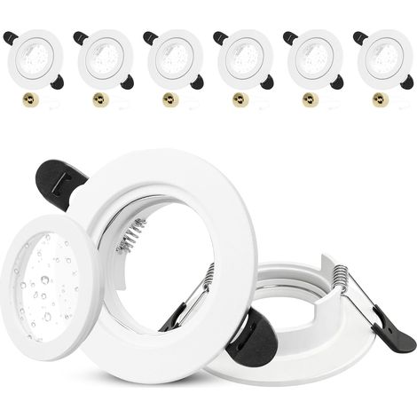 Lot de 6 Spot Encastrable GU10 Set, IP65 Aluminium Cadre Spot LED Encastrable avec Douille GU10, Blanc Rond Cadre de Montage Spots de Plafond Trou 58-75mm pour Extérieur, Sans Ampoule (1/5)
