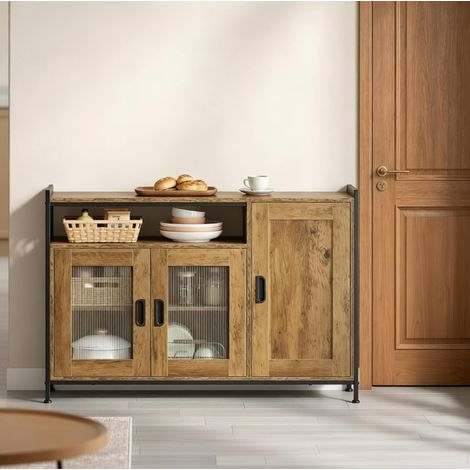 Sideboard 110x33x75 cm braun in Holzwerkstoff und Metall mit offenen Fächern und verstellbaren Regalen (1/5)