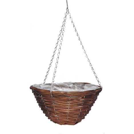 Jardinière suspendue demi-ronde tressée en osier, avec chaîne, pour fleurs artificielles, décorative (1/5)