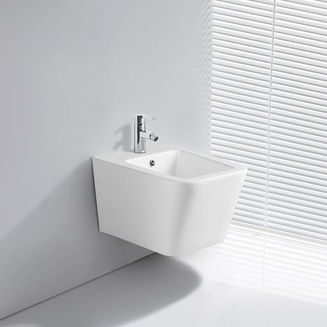 Bidet Sospeso YJ-1383 in Ceramica Bianco Lucido dal Design Squadrato (1/3)