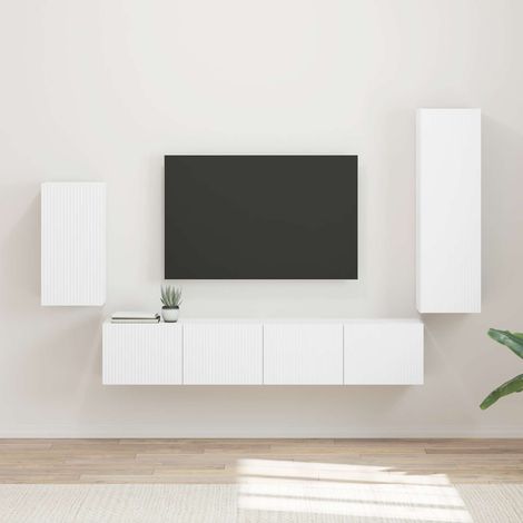 TV-Schrankset Wandmontiert 4 pcs Weiß Holzwerkstoff
