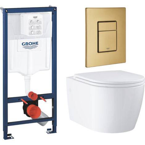 Pack WC suspendu GROHE sans bride caréné + Abattant Start + Bâti-support mur porteur + Plaque commande Cool Sunrise (1/4)
