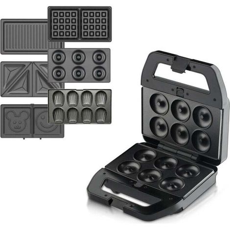 Multifunctional Waffle Maker, 6-in-1 Multifunctional Sandwich Maker with High Power of 800W, Black (1/5)