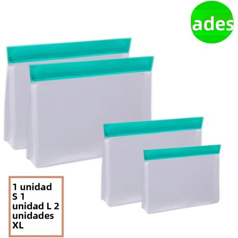 4 Sacs de conservation alimentaire réutilisables en silicone PEVA, étanches, avec point d'en-tête, adaptés pour le congélateur et les sandwichs (1/4)
