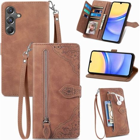 Coque - SZY - Galaxy A15 4G/5G - Cuir PU - Antichoc - Porte Carte - Marron (1/5)