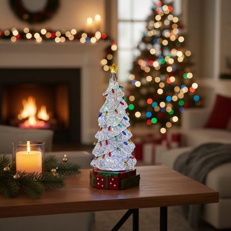 Decorazione pino con luci Led per decorazione natalizia h 31 cm -Bianco (1/4)