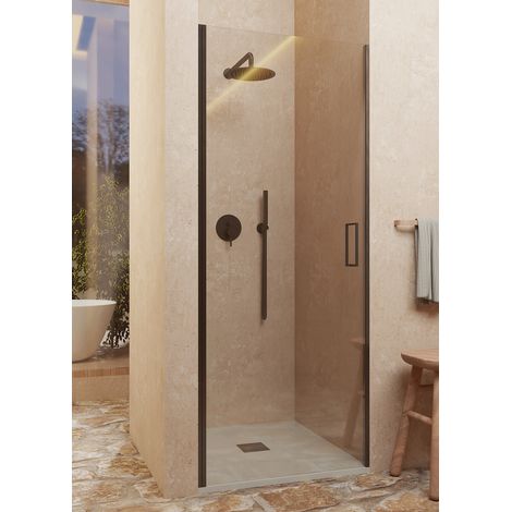 Mampara de ducha puerta ABATIBLE - Reversible - Sin perfil inferior - Cristal transparente templado 6 mm antical - NEGRO - Ancho 81-84 cm - H 195 cm (1/5)