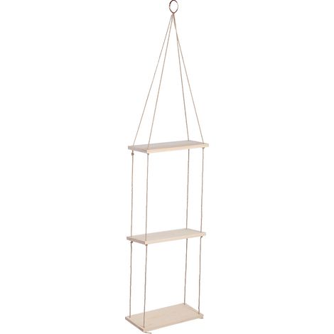 Wandregal aus Holz mit Seilaufhängung, 3-stöckig, Blumenablage, Topfregal für Haus und Garten (1/5)