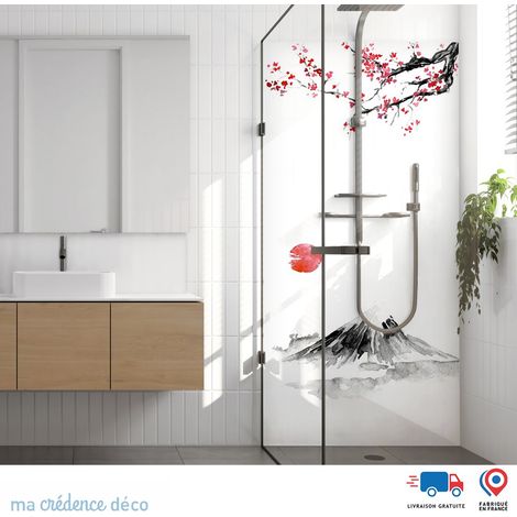 Panneau de douche : Estampe japonaise cerisier - Alu composite - 90 - 245 (1/3)