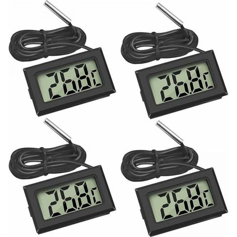 (4X Black) Mini Digital LCD Thermometer Temperature with Temperature Probe Sensor Tester for Refrigerator Freezers Aquarium (1/4)