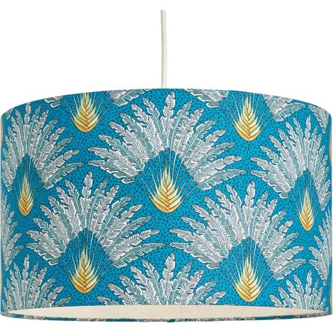 Litecraft Linzy Leaf Design Blue Easy to Fit Lampshade Drum Ceiling Light Shade (1/5)