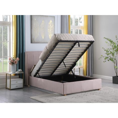 Amelia Plus 4ft6 Double Storage Lift Bed Frame in Pink Velvet Fabric (1/5)