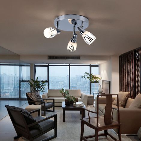 Decken Lampe Wohn Zimmer Beleuchtung Rondell Spot Leuchte Chrom Strahler beweglich