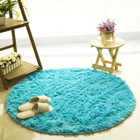 Tapis rond à poils longs en peluche, antidérapant, doux pour chambre d'enfant, bébé, fille, salle de jeux, salon, décoration d'intérieur (bleu, 0,8 x 0,8 m) (1/5)