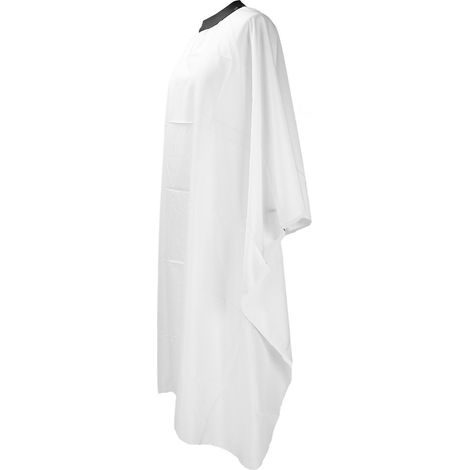 Tablier de coiffure imperméable et ajustable, en tissu blanc, idéal pour la coupe de cheveux en salon. (1/5)
