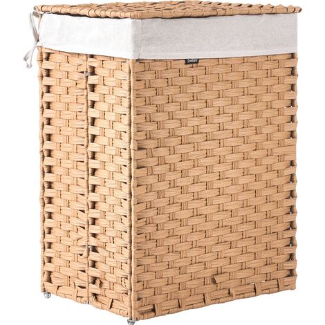 Laundry Basket Brown Fabric with Lid and Removable Liner Foldable Bathroom Handmade 83l Braided MUCUBAJI