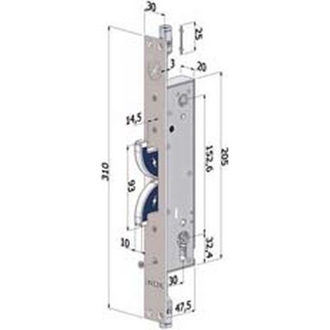 1PZ SERRATURA TRIPLICE HOOKS IN ACC.INOX PROFILO EUROPEO PER PERSIANE 2143 - MM.30 (2143AI3030)