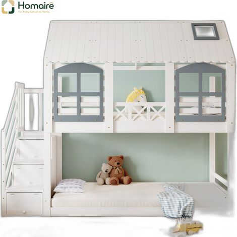 Bettgestell Weiß und MDF 253.5 x 95 x 215 cm aus Massivholz mit Stauraum HOMAIRE (1/5)