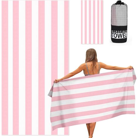 Serviette de Plage, Drap de Plage, 80 x 160 cm - Rayure Rose (1/5)